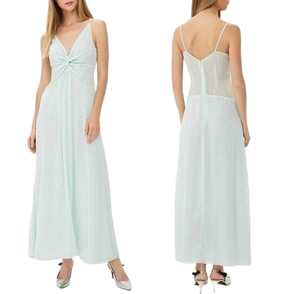 TOPSHOP Spot Foil metallic twist front slip maxi party dress mint dot Size 4 NEW - Picture 8 of 8